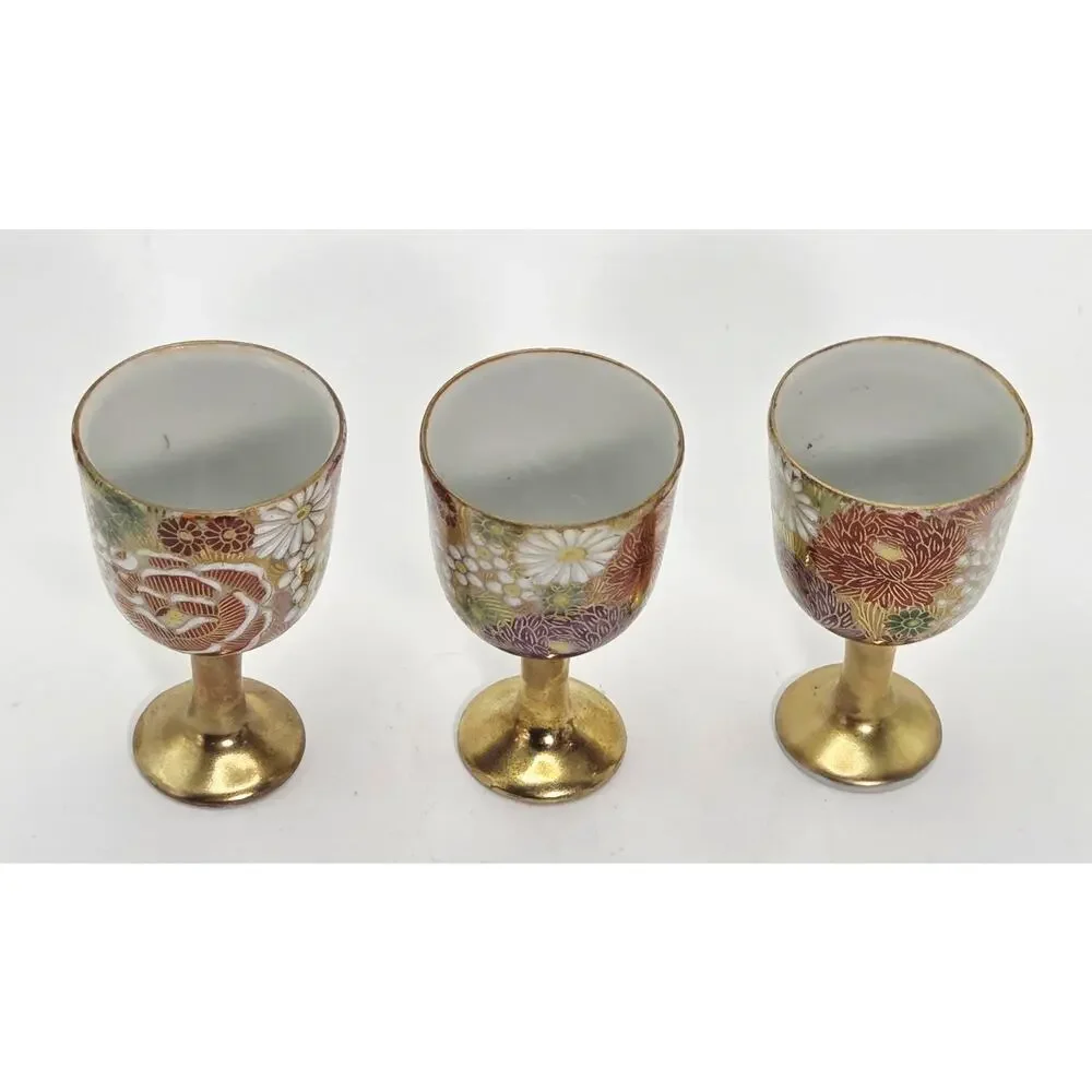 Kutani Ware Tokkuri Cup Set Hanazume Design Japanese Porcelain Saki Wine Sake